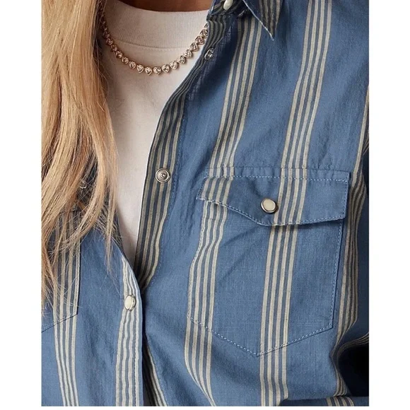 J. Crew Western style striped shirts in blue/yellow - Picture 3 of 9